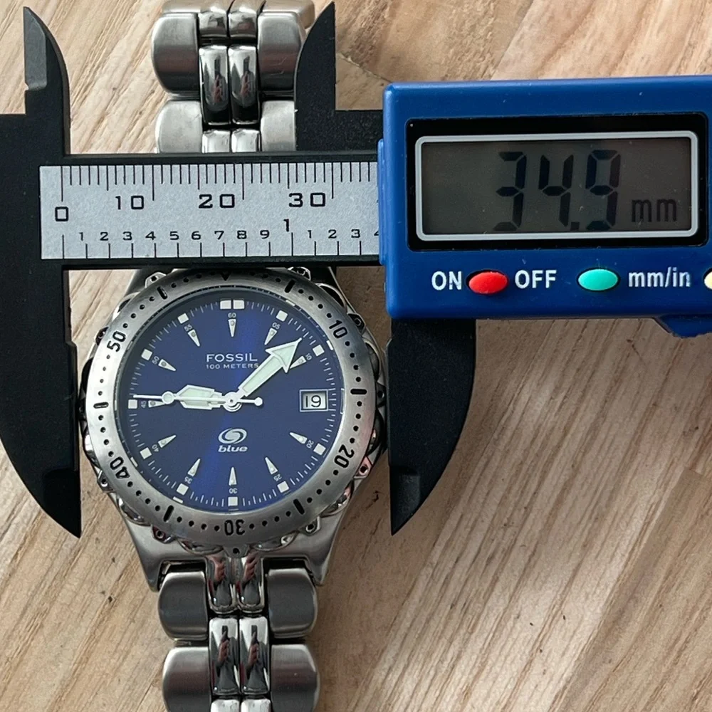 Fossil Blue Watch Stainless Weave Bracelet Dark Blue Dial Date Window